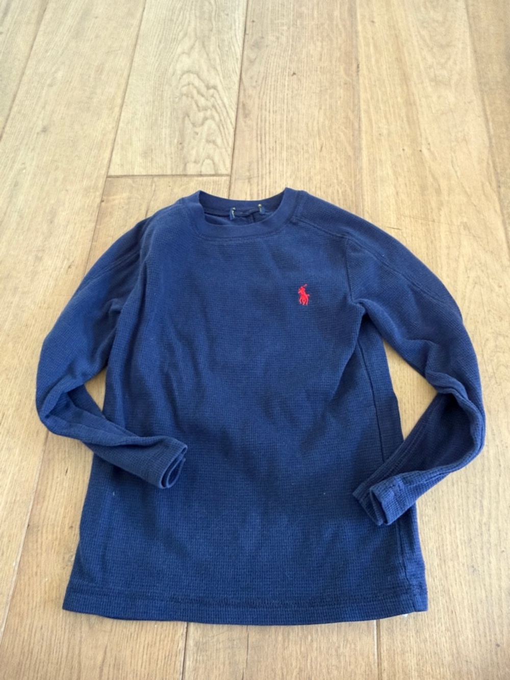 Polo by Ralph Lauren Navy Waffle-Knit Crewneck Henley with Red Pony Logo